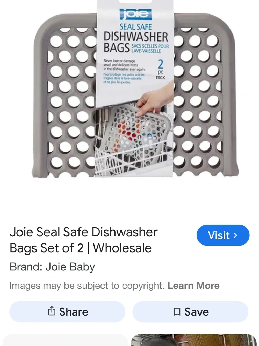 Joie Light Gray Silicone Seal Safe Dishwasher bags